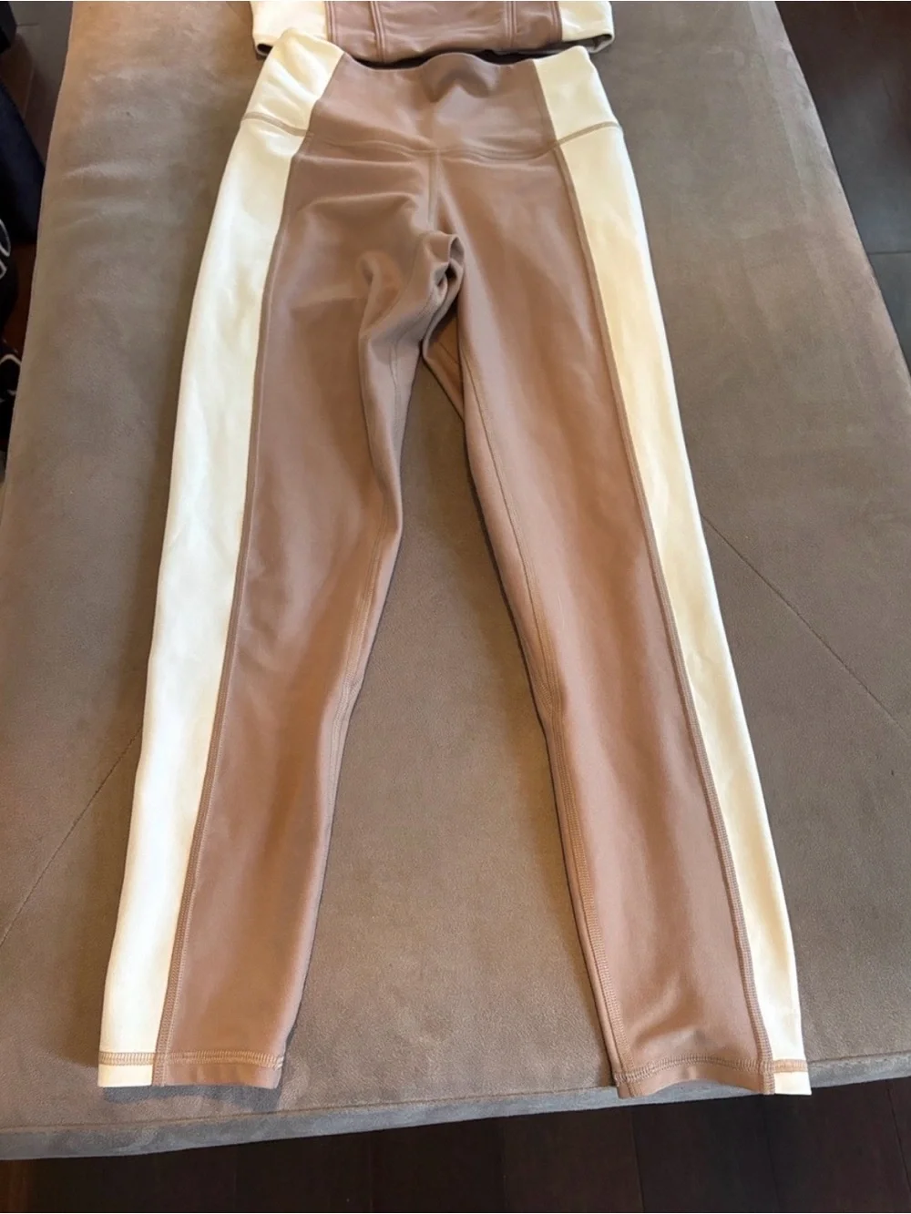YPB Two-Tone High-Waist Leggings Set in Taupe & Cream